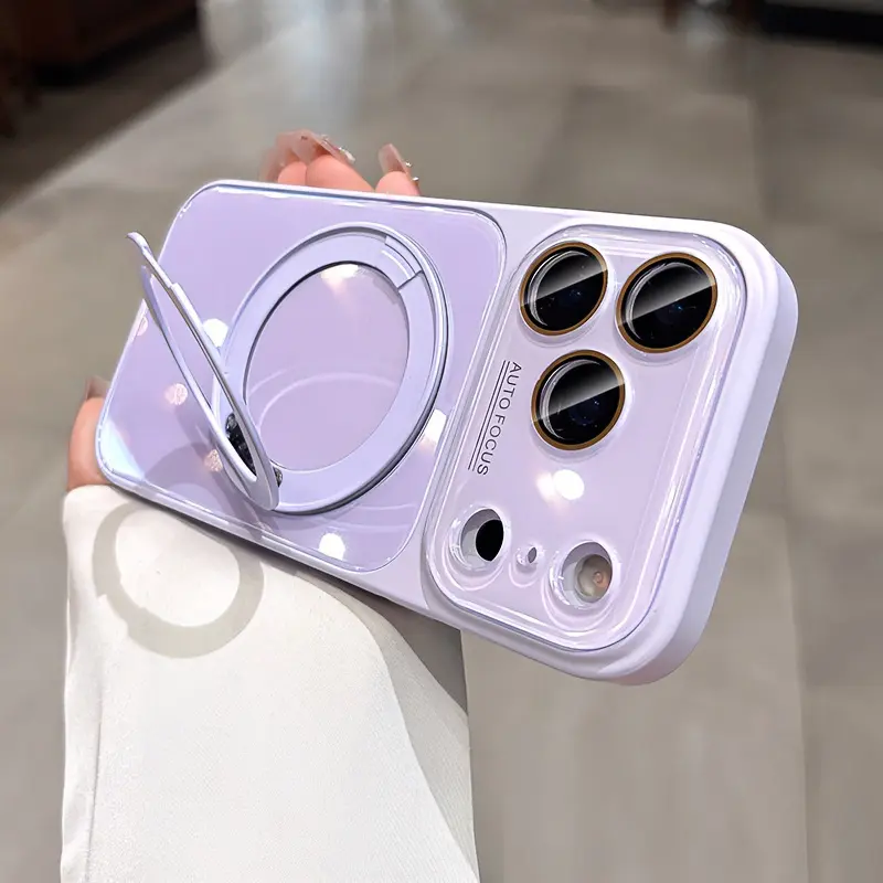 Protective Silicone Shell with 360-Degree Rotating Stand, Full-Cover Design & Crystal Lens Protection for iPhone 15/16/17 Pro Max