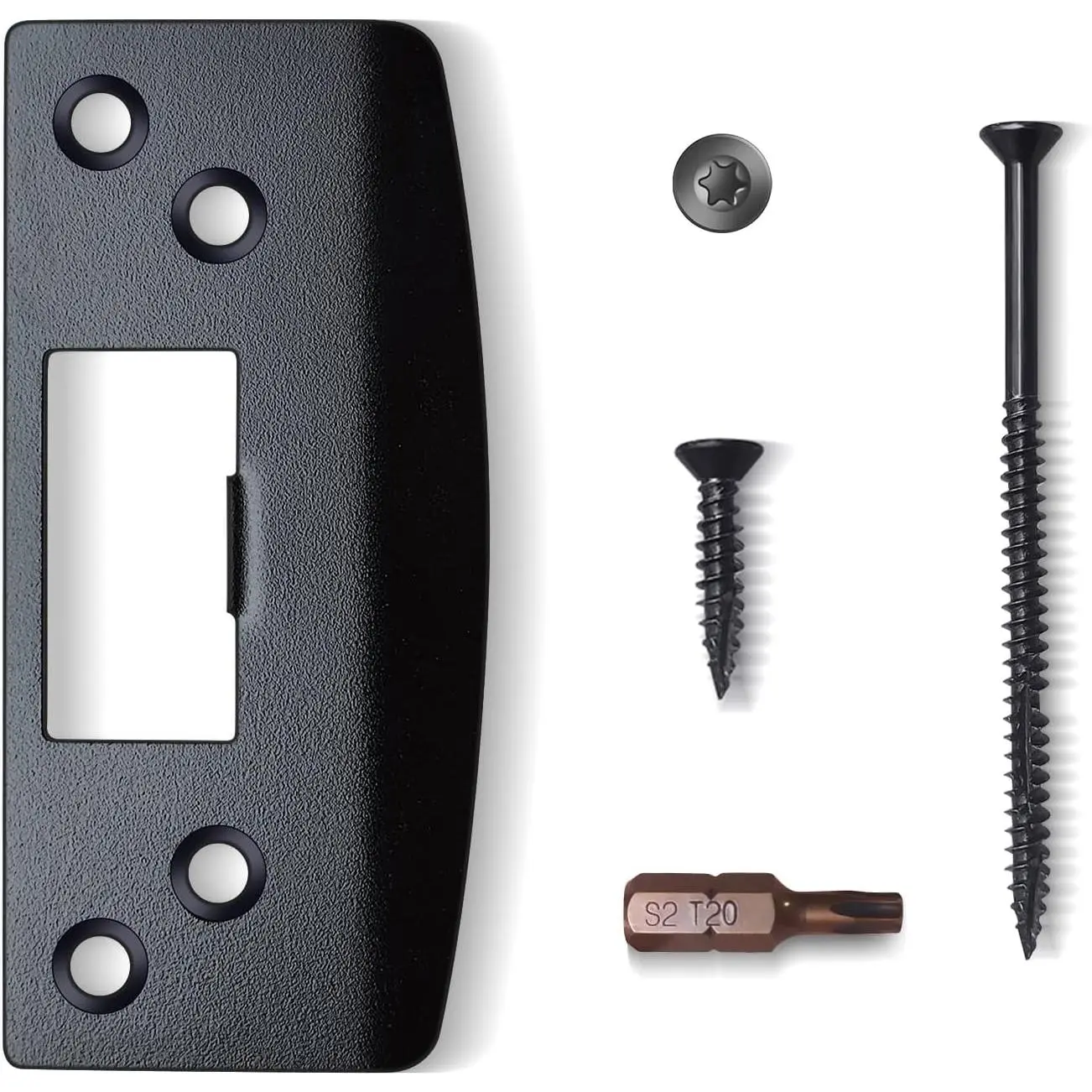 Door Strike Plate, Heavy Duty Version,  Striker Plate, Reinforced Latch Guide Plate with Large Hole, Fix Door Won't Latch in, Cover Worn Jamb Slot (Matte Black, 1 Pack)