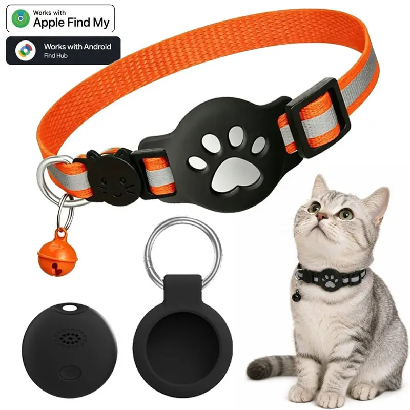 GPS Cat Tracker Collar, Compatible with iOS and Android, Works with Apple Find My and Google Find Hub, No Monthly Fee, Detachable Anti-Lost Adjustable Pet Locator