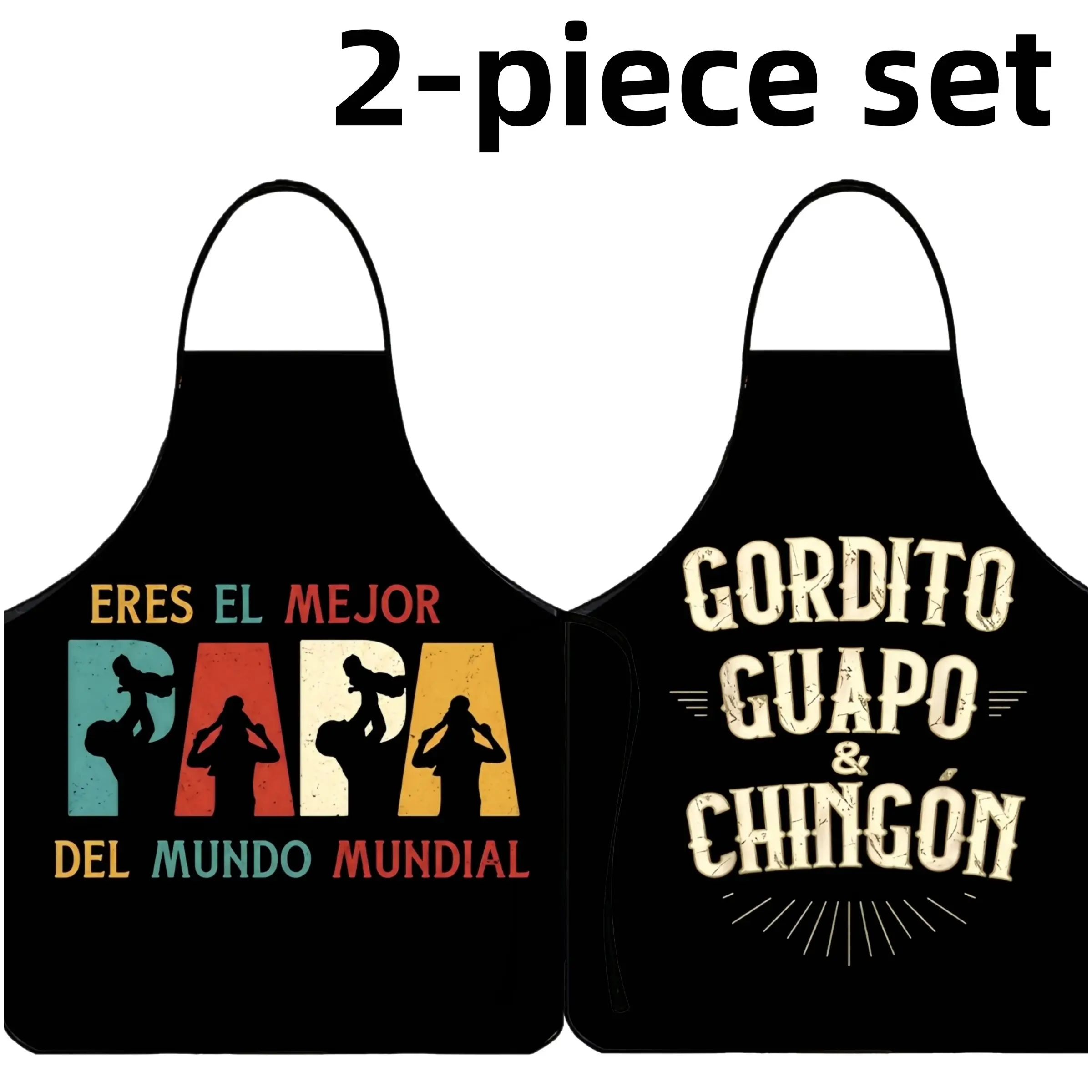 Polyester Handsome PAPA Print Apron Set, 2 Counts ﻿Father's Day Gift Apron, Dad Apron, Summer Cooking Apron, Grill Apron, BBQ Apron for Men, Kitchen Aprons, Gift for Father&Husband, Garden Tool, ﻿Kitchen Essential, Cleaning Tool, Beer Apron
