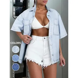 Short Sleeve Denim Jacket for Women, Classic Button Down Denim Jacket with Chest Pockets, Fashion Women's Clothing for Daily Wear, Vintage Western Trucker Jacket Coats