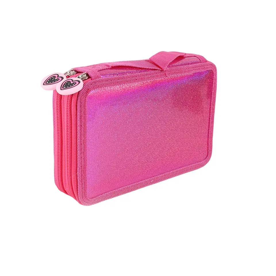 Cute Two-Layer Zipper Pencil Case, Heart Zipper Charm, Artistic Colorful Pencil Organizer, School Supplies Storage Box, Classroom Supplies, Desk Supplies
