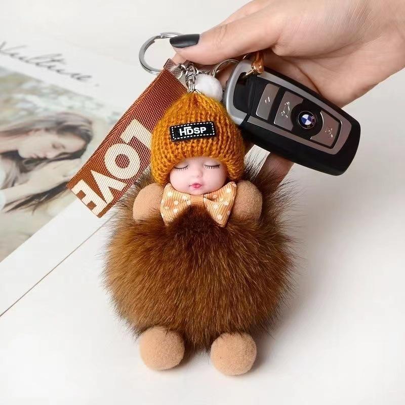 Cute 3-Piece Pom-Pom Plush Set, Sleeping Doll Keychains, Baby Car & Bag Pendant Ornaments Cute 3-Piece Pom-Pom Plush Set, Sleeping Doll Keychains, Baby Car & Bag Pendant Ornaments