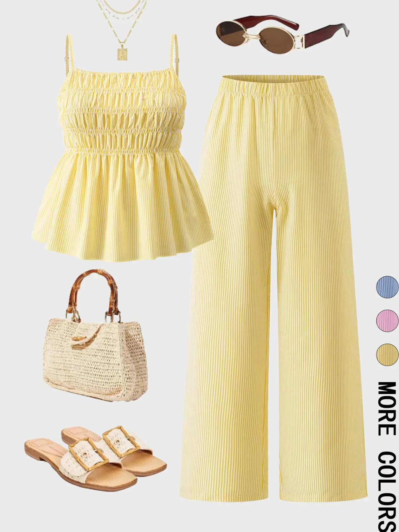Women's Casual Two-Piece Set, Sleeveless Tank Top and Wide-Leg Pants, Loose-Fitting Striped, Daily Wear Fashion Ensemble, Pants Set Outfit