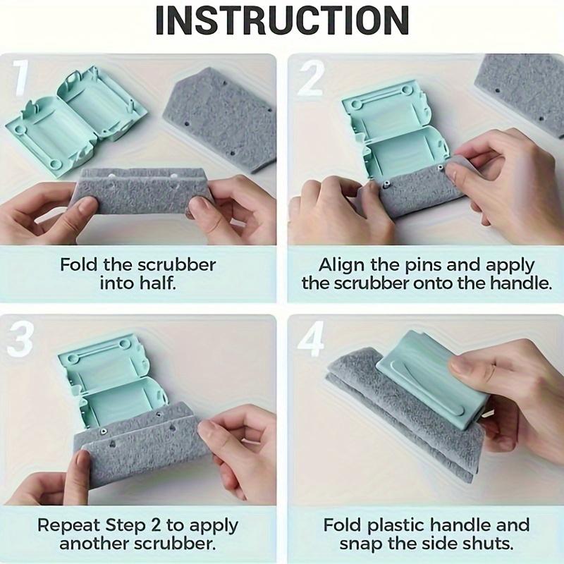 [Reusable Sponge Pads] 5pcs Multi-Component Window Cleaning Kit with Plastic Handle - Includes 1 Sill Brush and 4 Reusable Sponge Pads, Suitable for Indoor and Outdoor Use, Ideal for Living Room, Bedroom, Bathroom, and Kitchen | Essential Indoor Cleaning