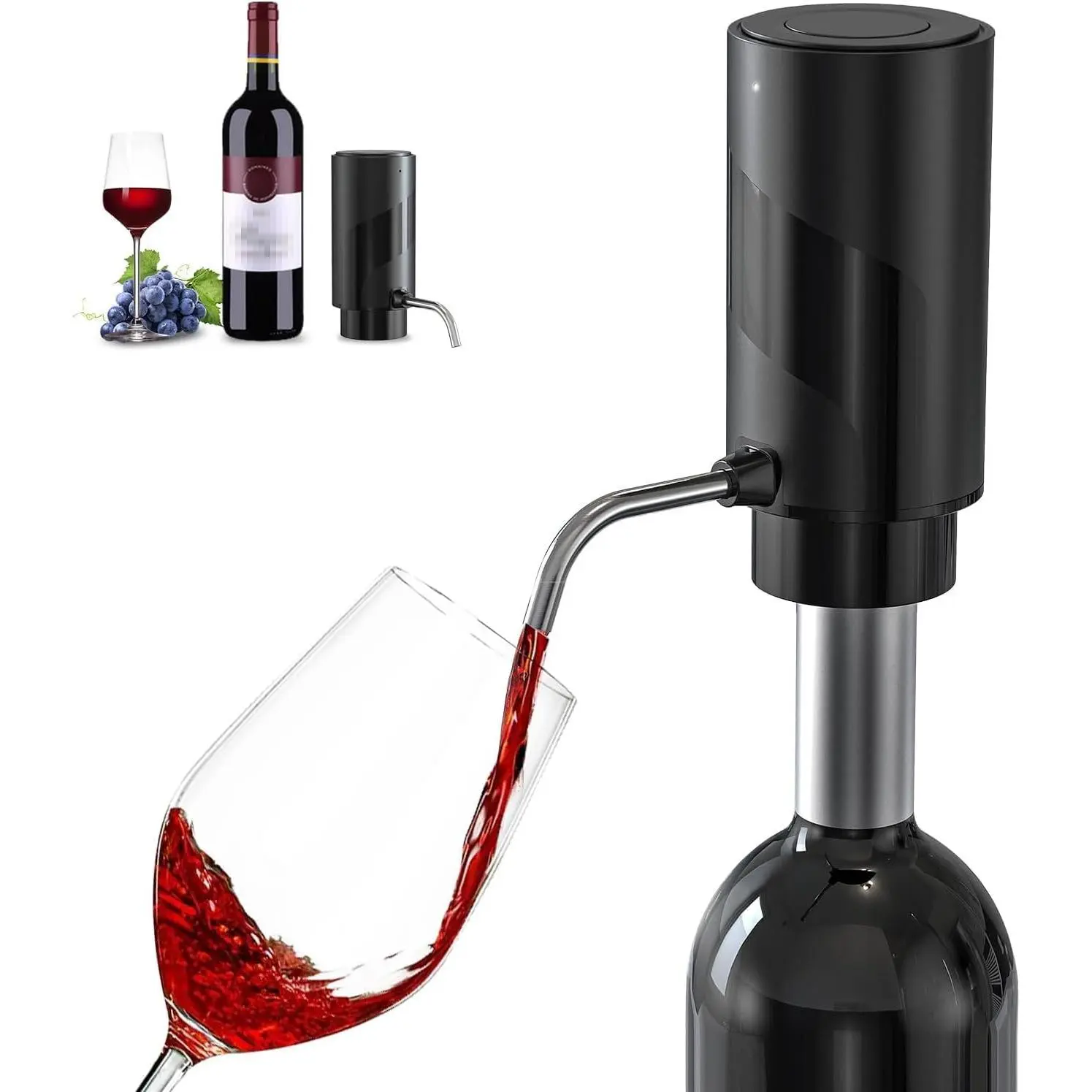 Electric Automatic Wine Aerator Decanter USB Rechargeable Wine Dispenser Pourer Black ABS for Wine Lovers Women Men