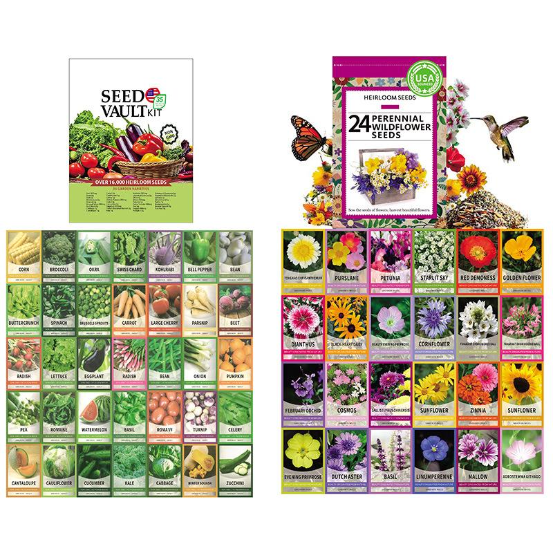 Vegetable Seed Vault Kit - 35 Variety Pack for Home Growing & Planting Survival Seeds