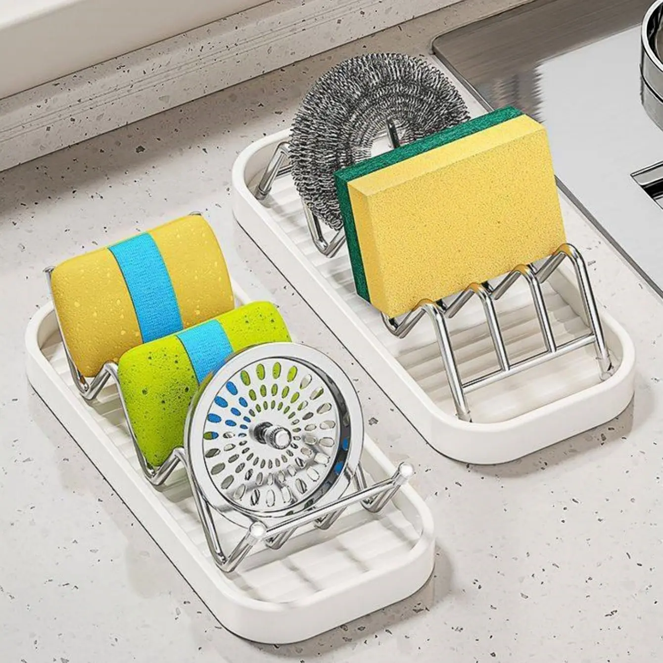 Bathroom Countertop Soap Holder Soap Storage Draining Rack & Kitchen Sponge Storage Rack Durable Easy to Clean Organizer