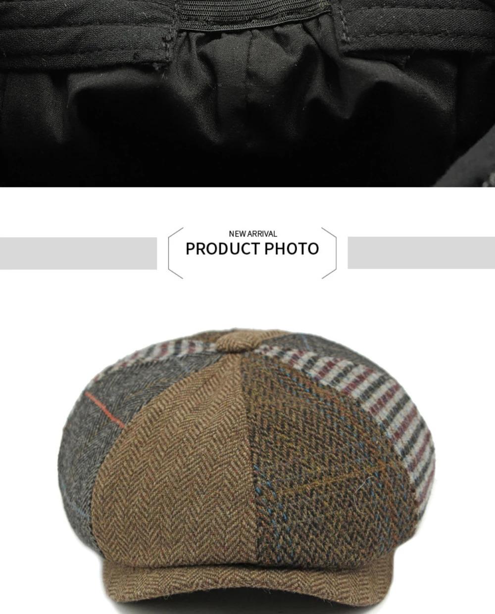 HT4612 Beret Cap Men Women Spring Autumn Wool Beret Hat Patchwork Plaid Ivy Octagonal Flat Cap Male Female Artist Painter Berets