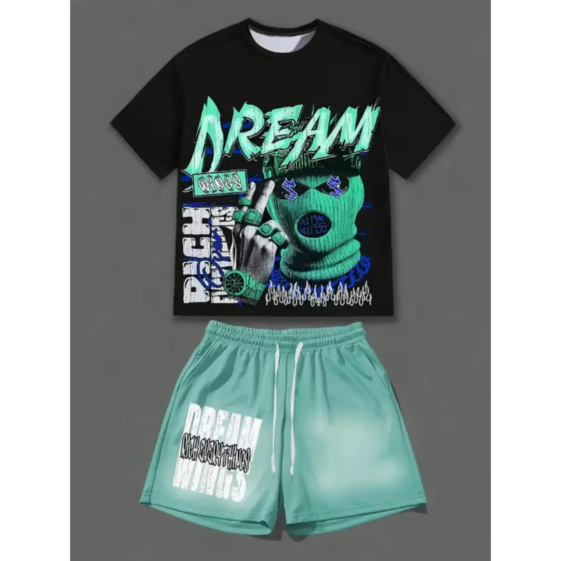 Men's 2 Piece 3D Printed Crew Neck Short Sleeve T-Shirt and Shorts Set, Casual Classic Summer Street Style Streetwear, Perfect for Hot Weather Outfit Menswear Clothes