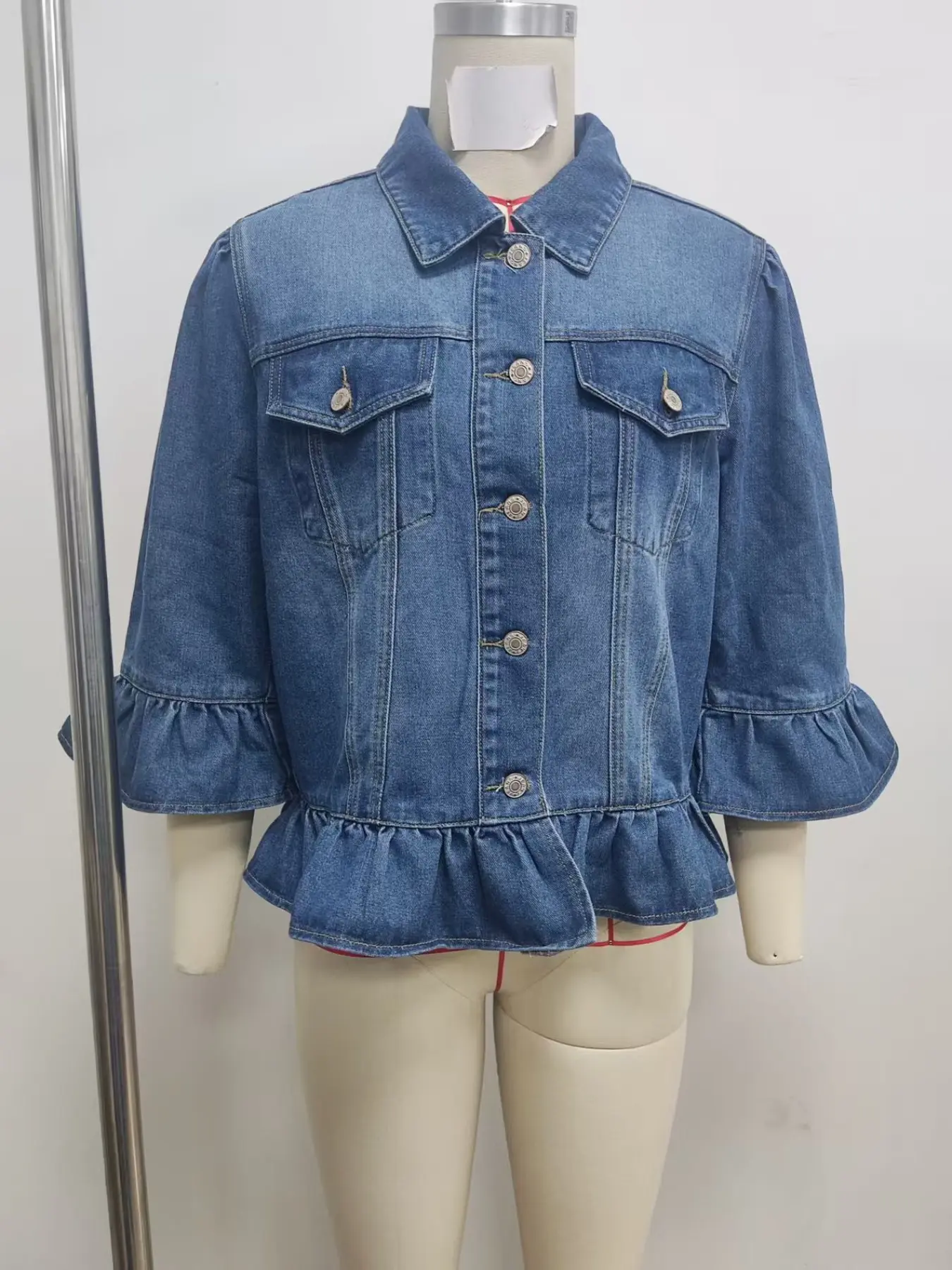 Casual Fashion Daily Ruffle Sleeves Women's Denim Jacket, Stylish and Comfortable, Perfect for Everyday Wear, Trendy Outerwear for Ladies