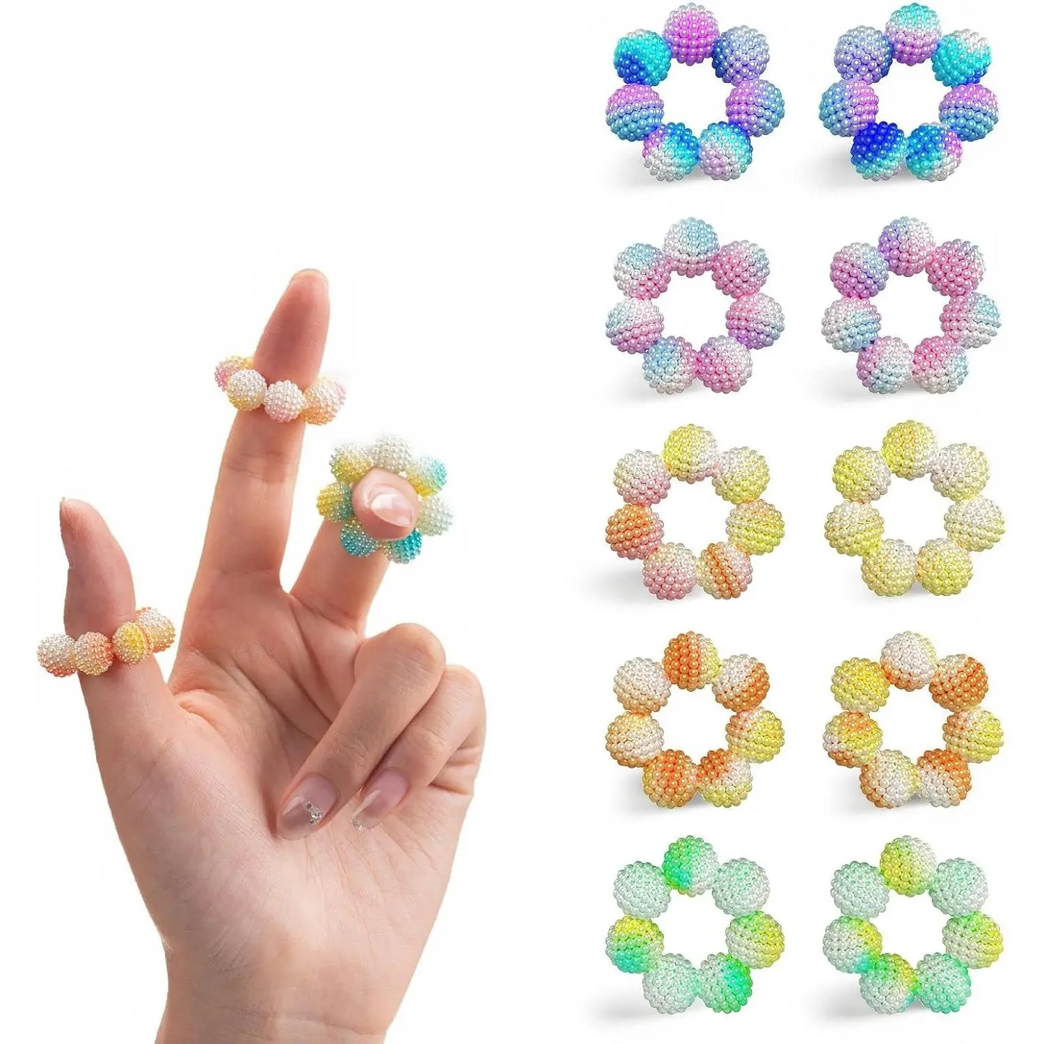 Sensory Rings Set - 10 Pcs (5 Small, 5 Large) Gradient Fidget Rings for Kids Women Teens, Quiet Acupressure Finger Fidgets for Anxiety Relief, Skin Picking, Classroom Office