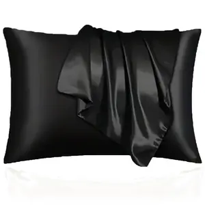 2/4-Pack Solid Black Imitation Silk Satin Pillowcases - Silky Cooling Summer Pillow Covers - Mulberry Silk-Like, Gentle on Skin Envelope Closure Beauty Sleep Bedding (No Filler)