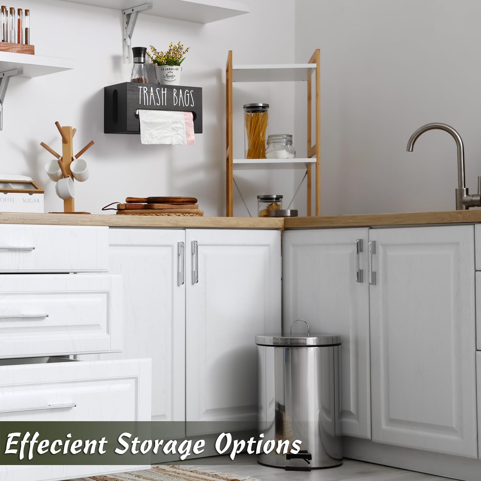 Wooden Trash Bag Storage Box, 1 Count Wall Mounted Trash Bag Organizer, Countertop Plastic Bag Storage Box for Kitchen Bathroom Home Office