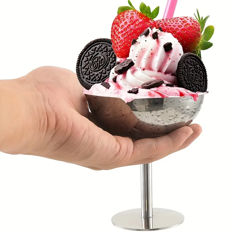 Stainless Steel Tall Ice Cream Cups & Bowls Set, Reusable Cocktail Champagne Glasses, Salad Dessert Drinkware for Home Kitchen Party, Durable Stackable Space-Saving Design