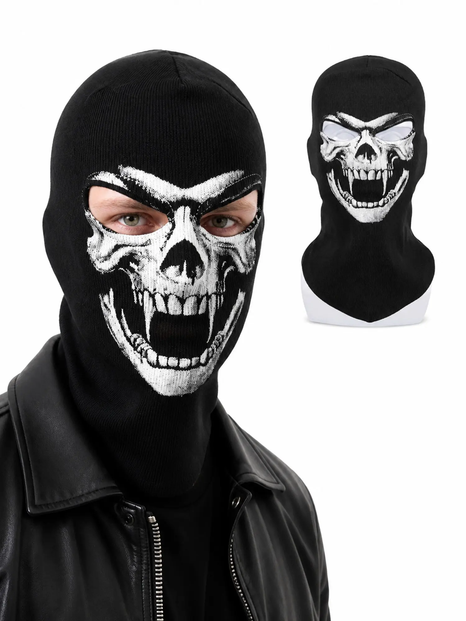 Ghost Skull Full Face Balaclava Hat, Windproof Warm Headgear for Motorcycle Riding, Ideal for Snowboarding Enthusiasts