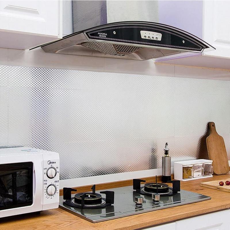 Kitchen Wallpaper Oil Proof Sticker Aluminum Foil Backsplash Self-Adhesive Contact Paper Cabinet Liner Waterproof Heat Resistant Peel Stick Wallpaper 15.7X118 Inches Cube Texture Silver Non-Woven,UU