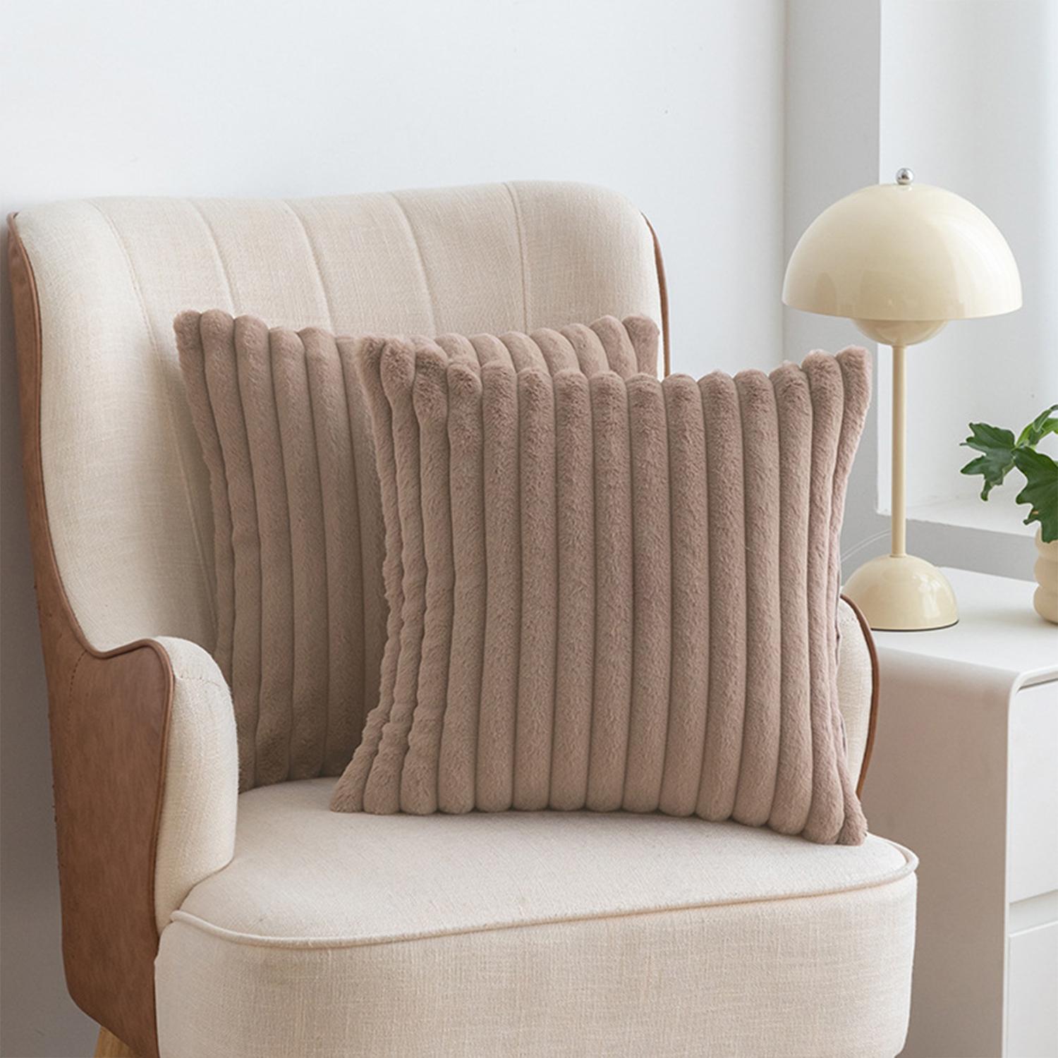 Solid Color Faux Fur Throw Pillow Cover, 2 Counts Soft Comfortable Striped Decorative Cushion Cover without Filler, Household Decoration Supplies for Home Living Room Sofa Couch