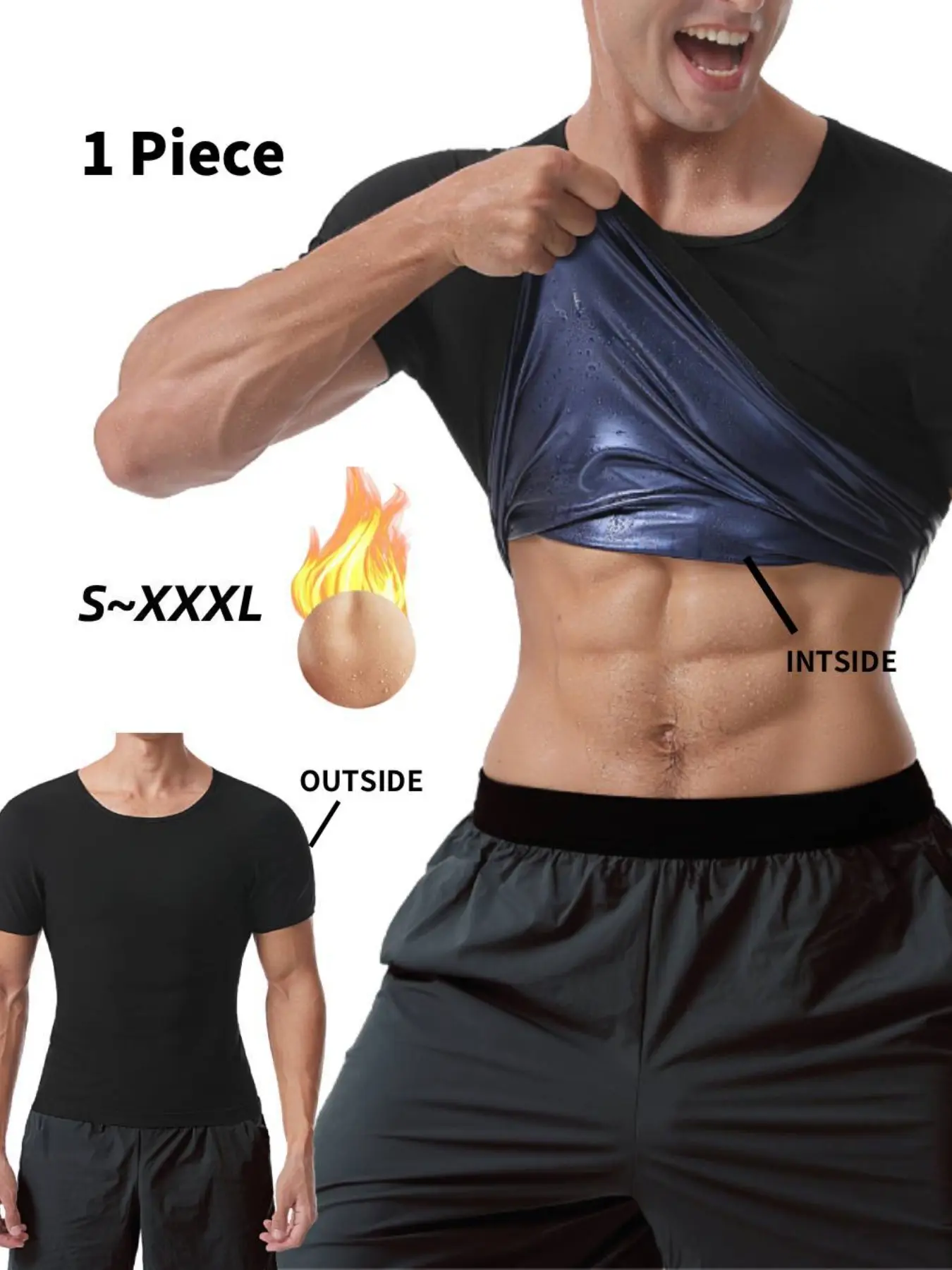 Men's Sweat Enhancing Workout Short Sleeve Vest, Waist Shaping Fitness Tank Top, Abdomen Cinching Body Shaper, S-Xxxl Workout Tops, Athletic Fitness Top, Workout Gym Tops, Athletic Active Tops
