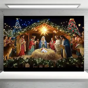 Nativity Christmas Mary Jesus Backdrop Religious Backdrop Tapestry Wall Hanging Photography Background Polyester Fabric Church Holiday Party Studio Indoor Outdoor Decor Banner Scene