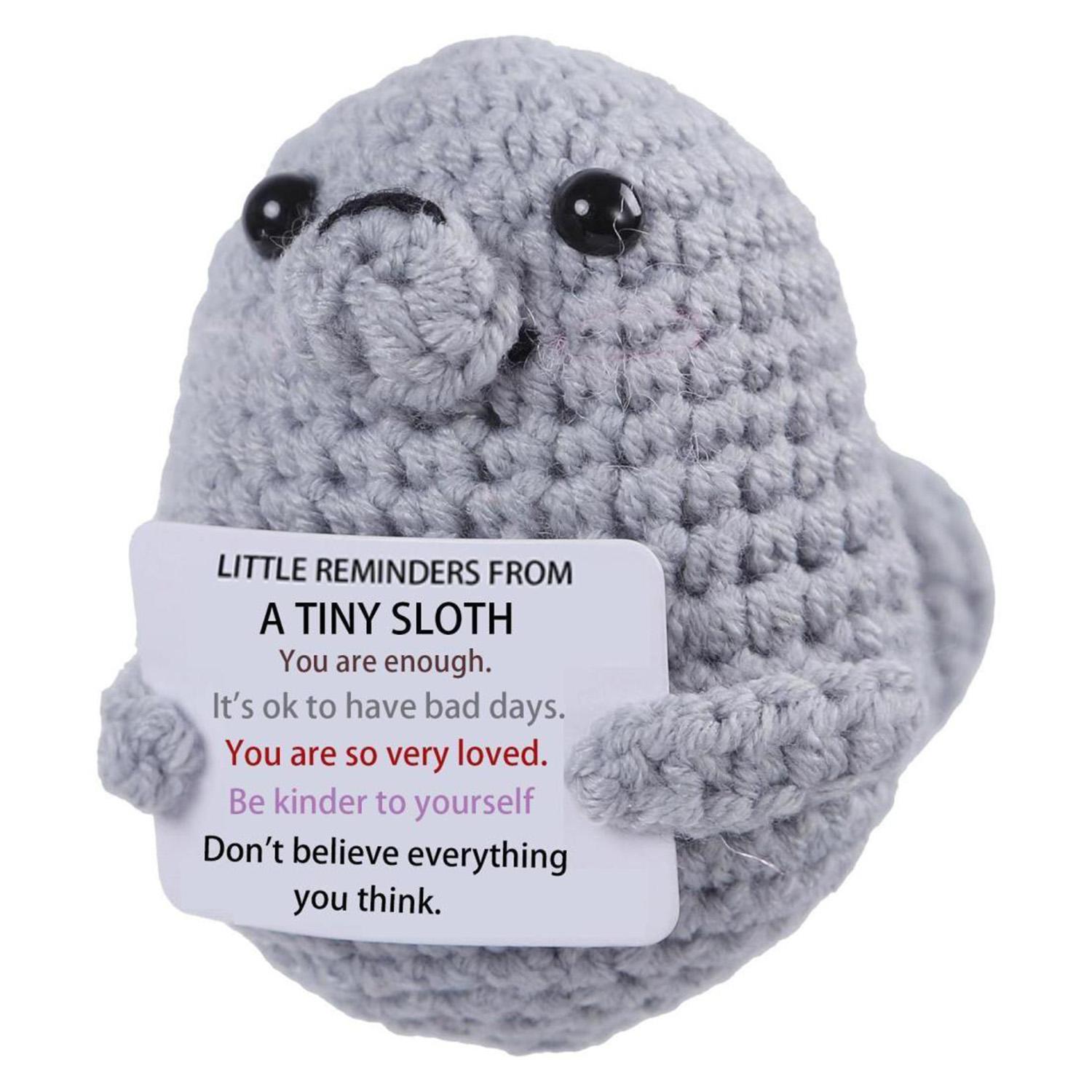 Cute Mini Handmade Knit Sloth Plush, Soft Stuffed Animal Toy, Kawaii Stress Relief Fidget Plushie, Bag Charm Keychain Backpack Decor, Unique Handcrafted Desk & Car Decor, Gift for Kids Girls Boys Friends BFF Birthday Christmas Valentine