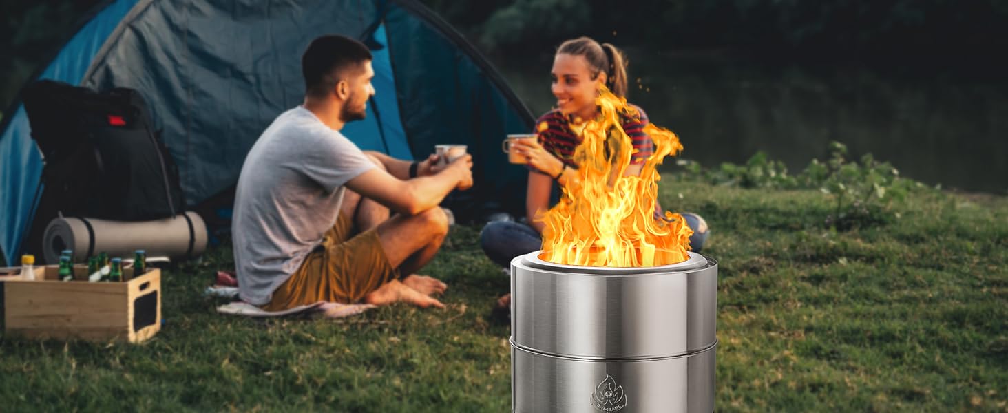 19.5 inch Outdoor Fire Pit, Bonfire 2.0 Smokeless Fire Pit, Portable Stainless Steel Firepit, Wood Burning Low Smoke Pit for Outside Patio Camping with Carry Bag