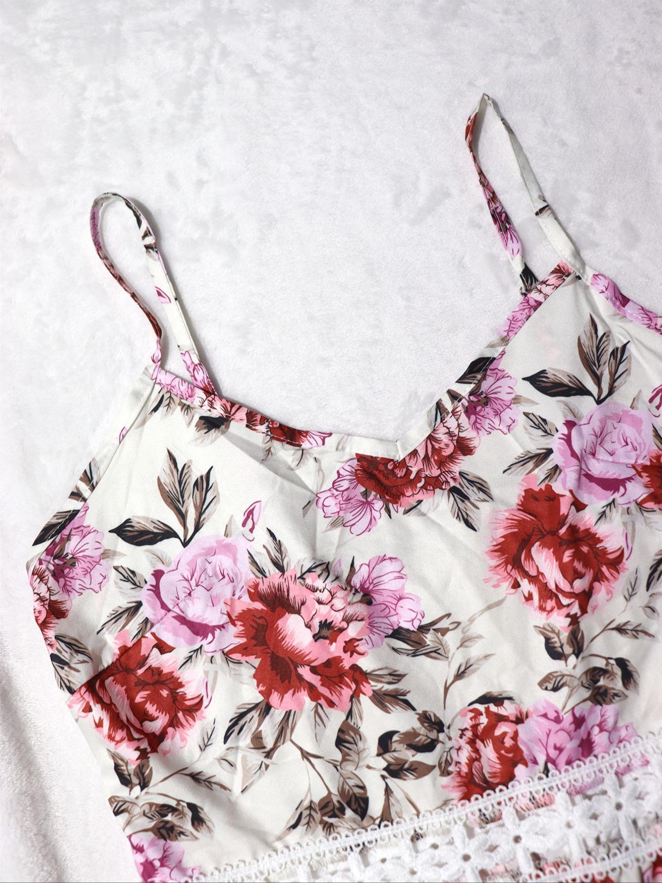 Women's Floral Print Cami Spaghetti Strap Dress, Elegant Boho Sleeveless Dress for Beach Holiday Vacation, Ladies Summer Clothes