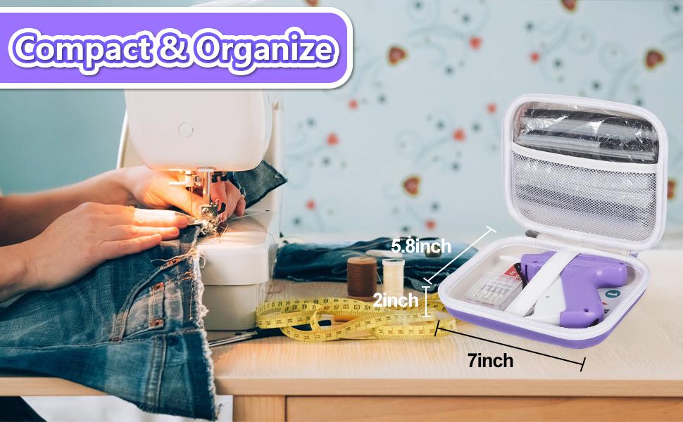 Mini Gun for Clothes, Mini Clothing Stitcher Gun with Hard Case, Speedy Clothing Sewing Quick Gun Stitchy Fixer, Tagging Gun Kit with 5000 Black White and 6 Needles, Purple