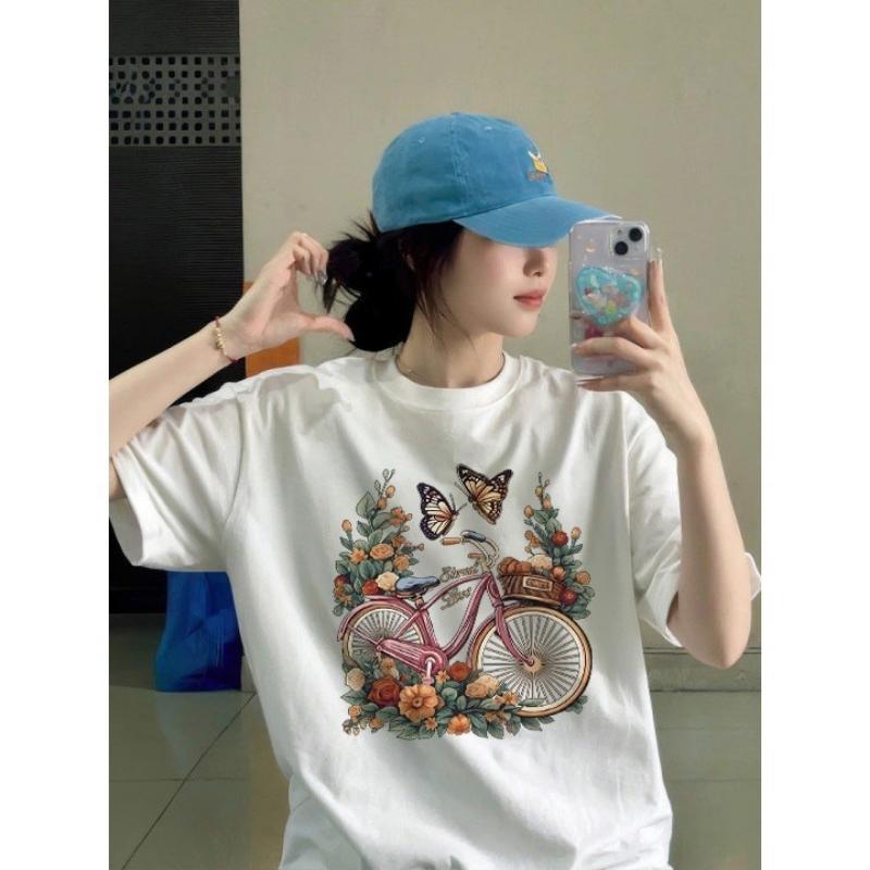 T-shirt For Men Women Korean Style Oversized Graphic  Simple Printed Round Neck  Cotton Fabric Top Womenswear Breathable Day Soft Thick Tshirt Summer  Streetwear Crewneck Casual Black Shortsleeve