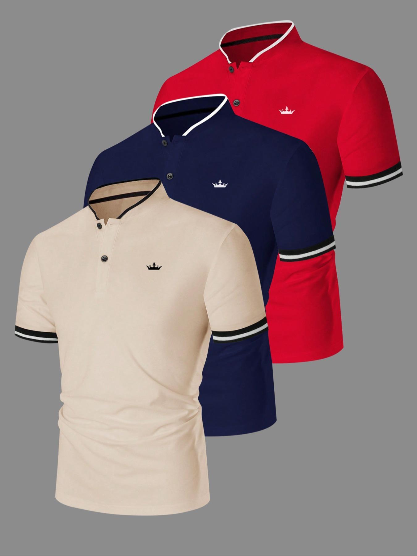 Men's Regular Fit Contrast Trim Polo Shirt Golf Polo, Casual Short Sleeve Half Zip Top for Summer, Fashion Men's Clothes for Daily Wear, Gamis, Golf Casual Style