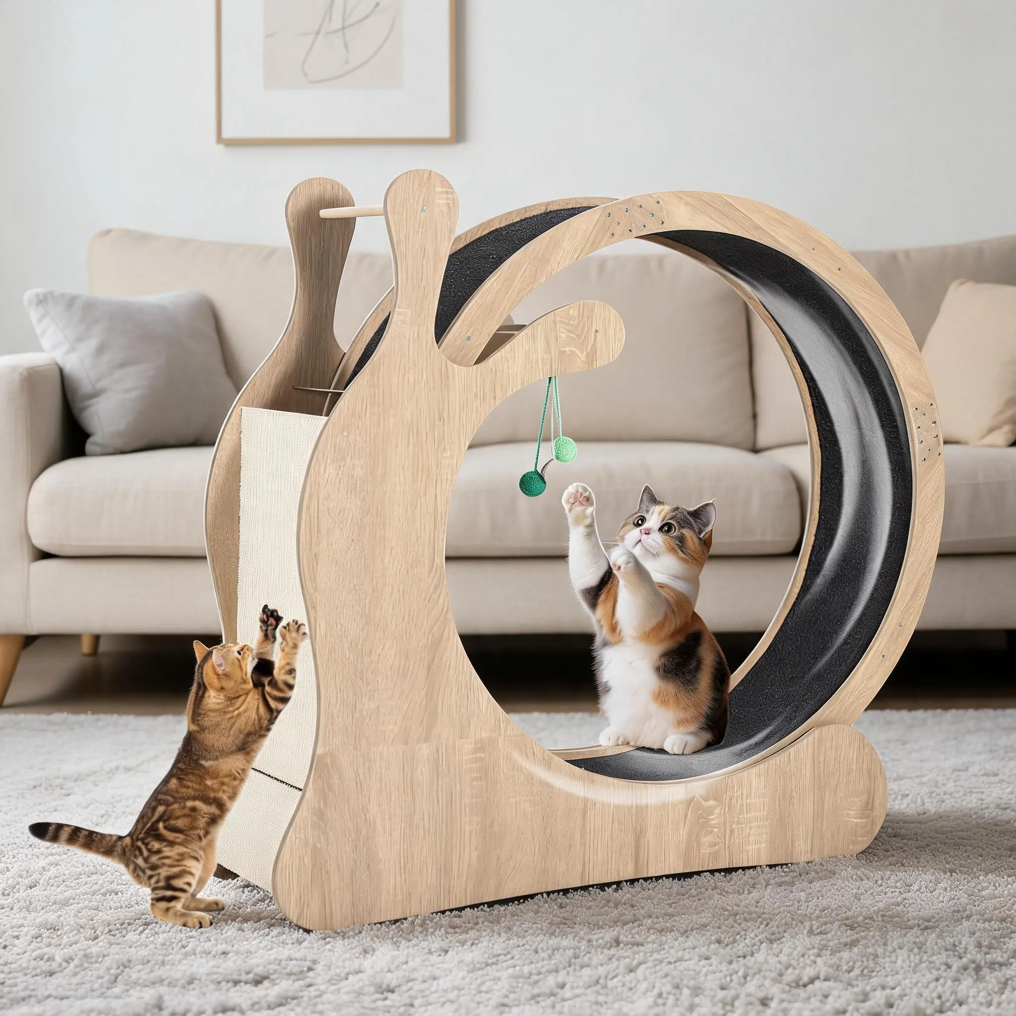 Cat Wheel Exerciser for Cats, Large 3-in-1 Cat Treadmill with Removable Carpet, Scratching Board & Play Balls, Quiet Indoor Cats Running Wheel for Kitty Fitness