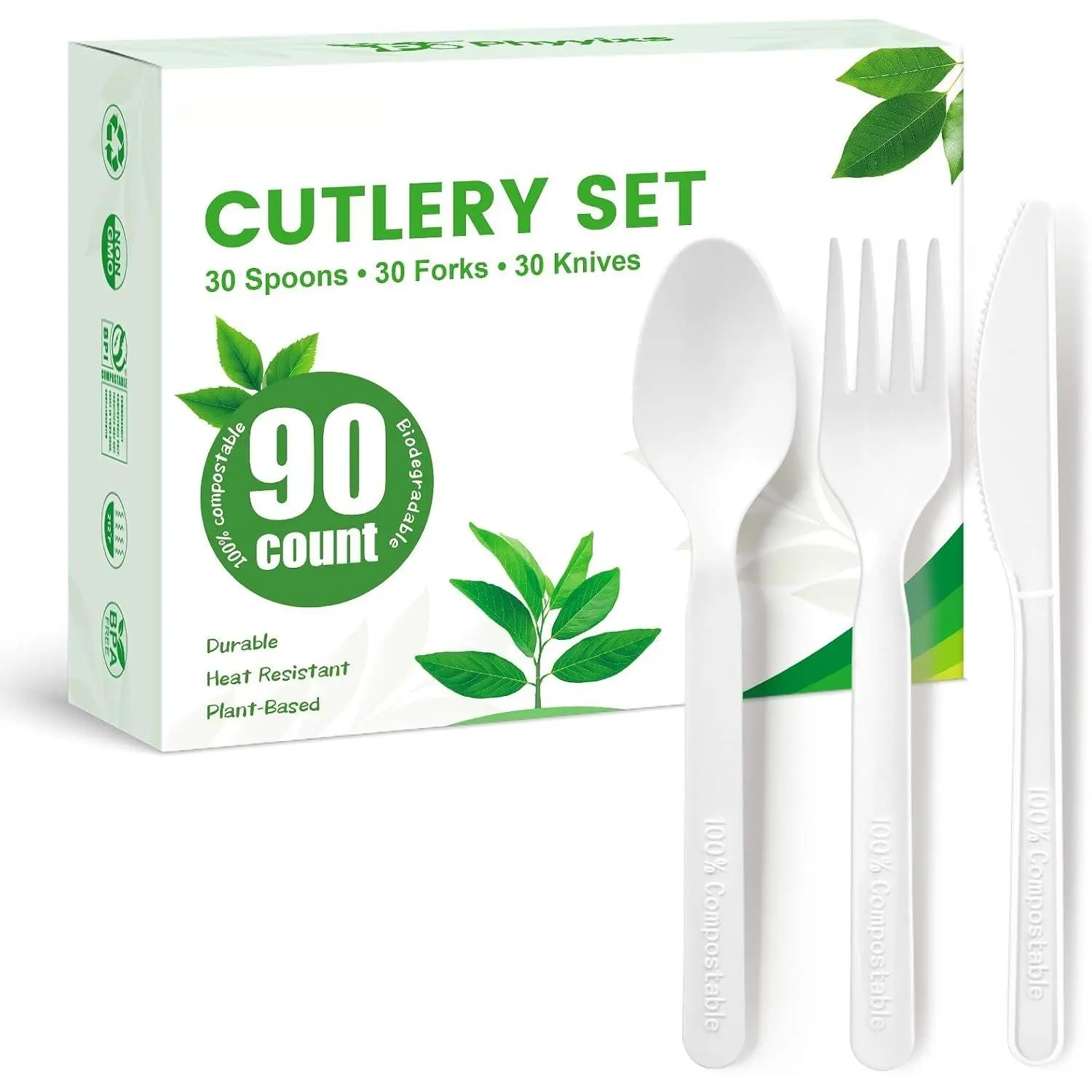 90 Count Disposable Compostable Cutlery Set –  Spoons, Forks &  for Parties, Events & Everyday Use