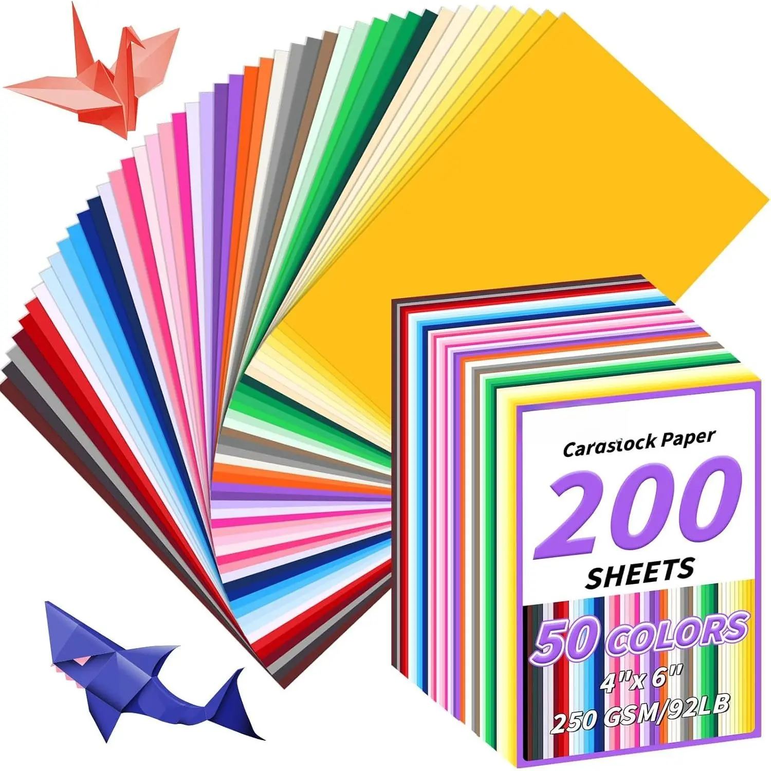 4" x 6" Cardstock 50 Colors, 200 Pack Colorful Thick Paper Cardstock Blank Colored Cards Stock for Invitations, Greeting Cards Making, Postcards, Photos, 250GSM Thick Paper Colorful