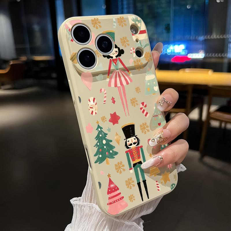 Nutcracker Christmas Dream Pattern Straight Edge Phone Case for iPhone 17 15 16 14 Pro Max 13 12 11  XS Plus Air  Shockproof Full Camera Protection Durable Slim Liquid Silicone Cover Smartphone Casing