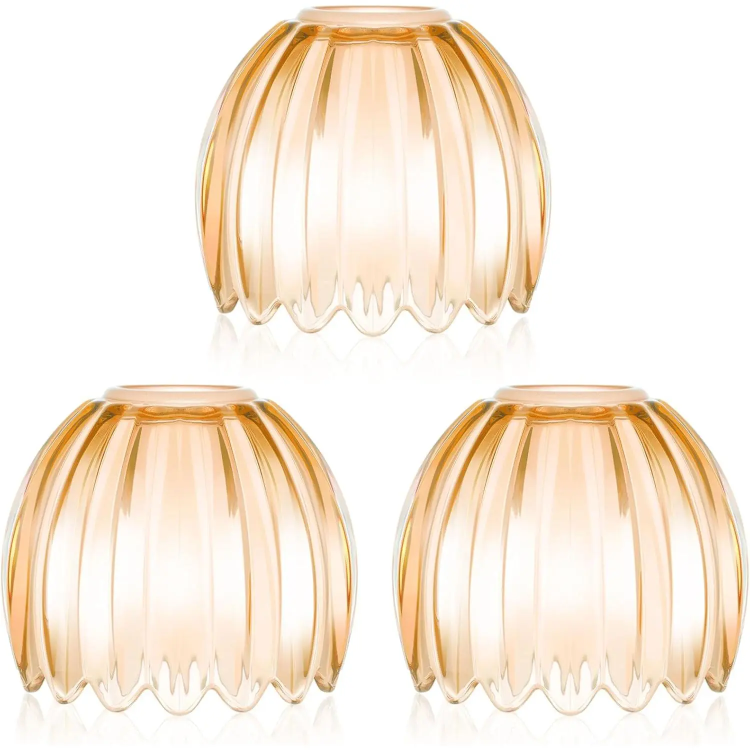 3 Pack Retro Amber Glass Lamp Shades, Vintage Tulip Design Light Covers for Wall Sconces, Chandeliers & Bedroom Vanity Lights, 1.65-Inch Fitter for E26 Base, Vintage Aesthetic, Wall Lamps, Bedrooms, 4.33 Inches, Retro Style, Hand Blown Glass, Incandescent