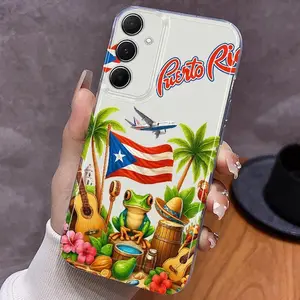 Puerto Rico Flag Print Tropical Green Frog Phone Case  for iPhone 17, 16, 15, 14, 13, 12, 11 Pro Air Plus ProMax and Samsung S26-S22 Plus shock-absorbing phone cases, first choice fashionable gift.