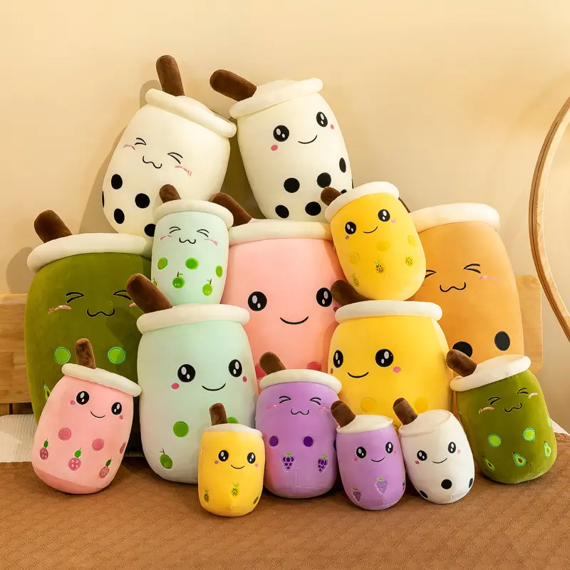 Cute Plush Toy Pearl Milk Tea Cup Pillow Stuffed Doll Soft Simulation Fruit Milk Tea Cup Plushie Kawaii Cartoon Toy for Home Decor Gift