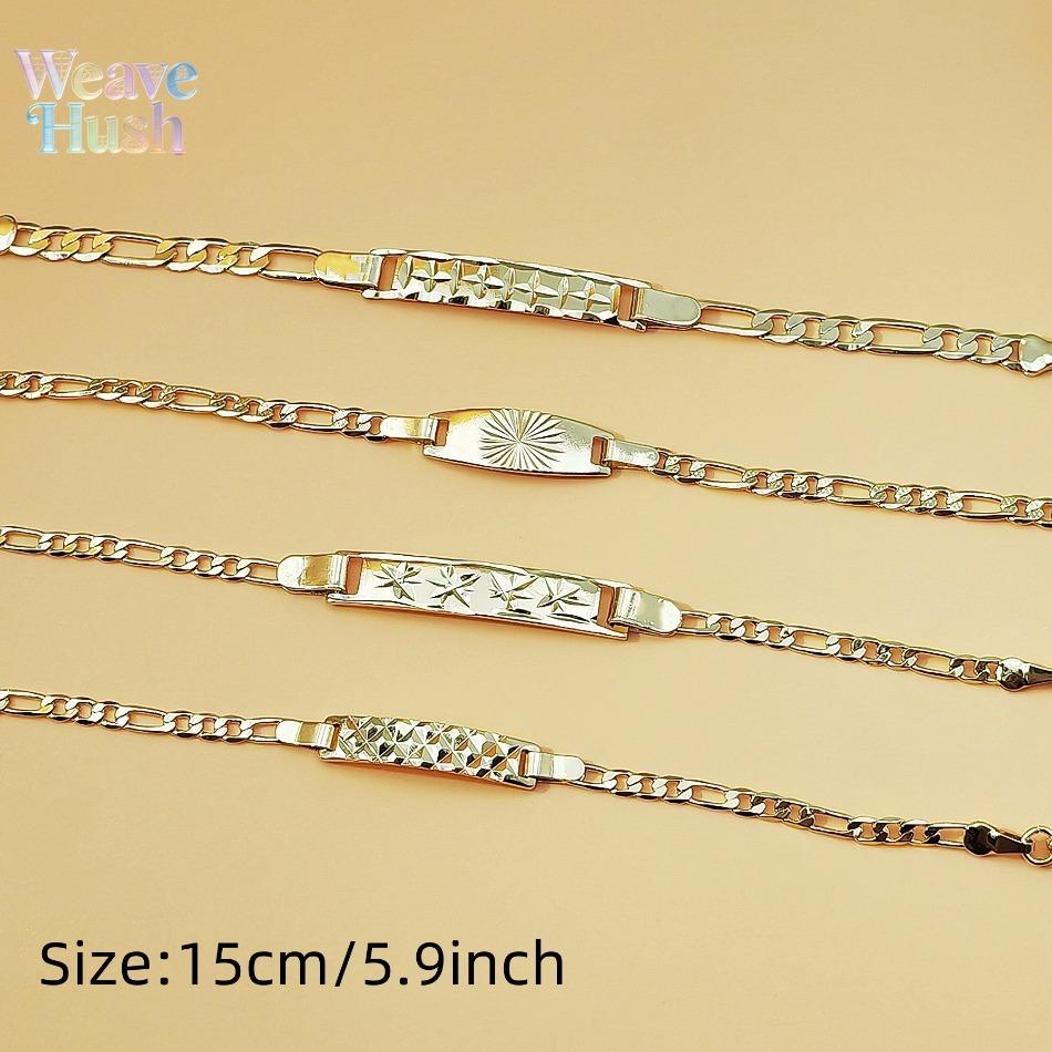 18K Gold Plated Figaro Chain Bracelet, Vintage Engraved ID Tag Cuban Link Chain, Trendy Y2K Minimalist Unisex Jewelry, Hip Hop Streetwear Fashion Bracelet for Men & Women, Durable Waterproof Daily Wear Accessory for Parties, Dating & Casual Outfits