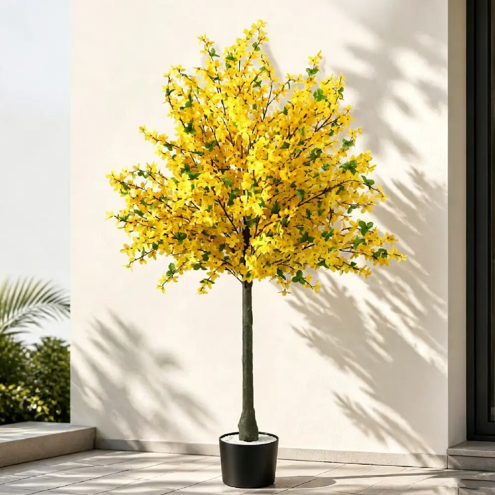 70.8 Inch Artificial Yellow Winter Jasmine Tree 180CM Potted Faux Spring Bloom Tree Artificial Trees for Home Decor Indoor Fake Tall Plant for Living Room Entryway Office Bedroom Farmhouse Modern Home Decor