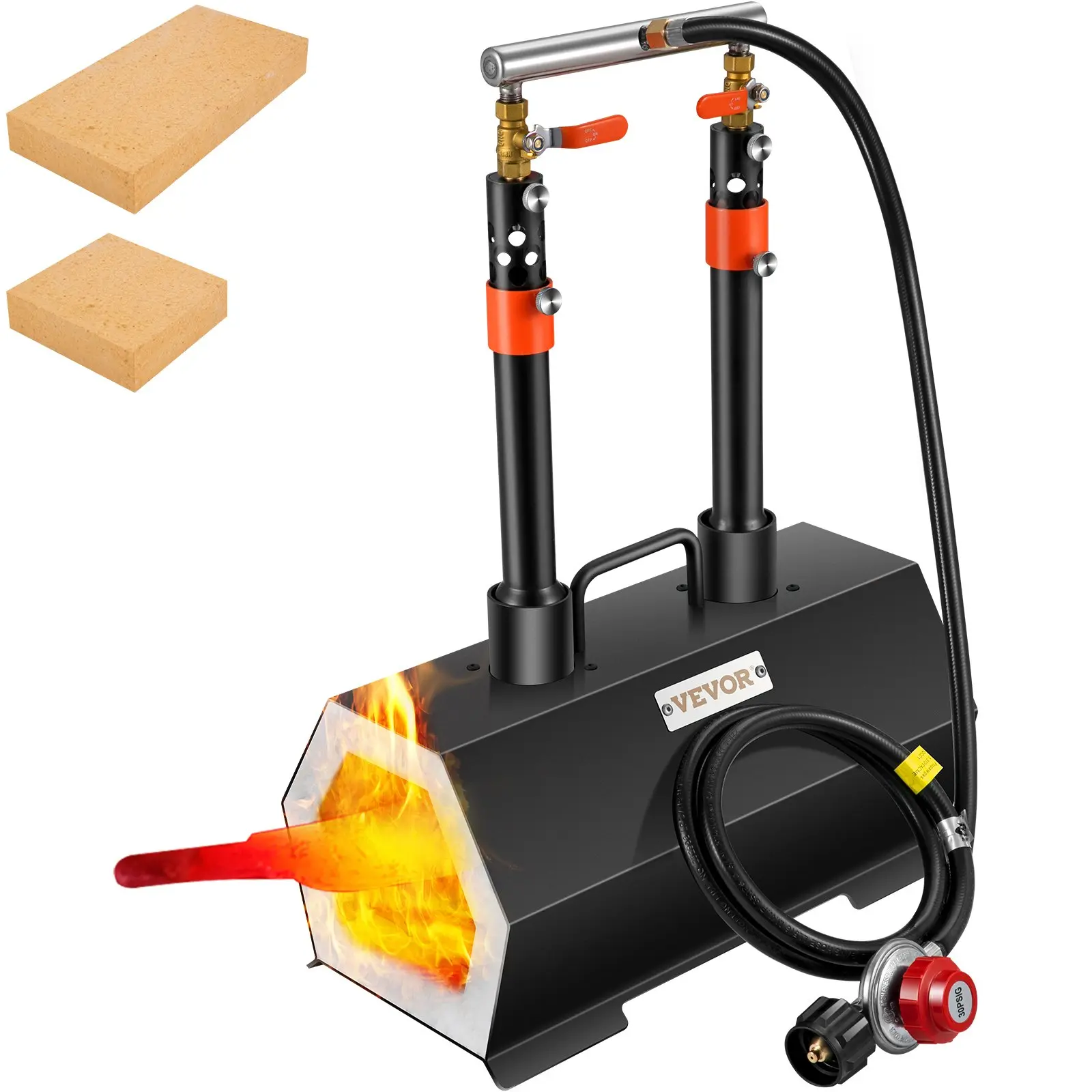 VEVOR 2-Burners Portable Propane Forge, Large Capacity Blacksmith Kit for Tool & Knife Making, Farrier Forging Mini Furnace Complete Equipment (Tool Upgrade), Two Burners