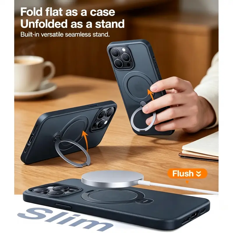 Upgraded 360° Spin Magnetic Stand Phone Case, Support Magsafe,Translucent Slim Soft Edge Accessories Wireless