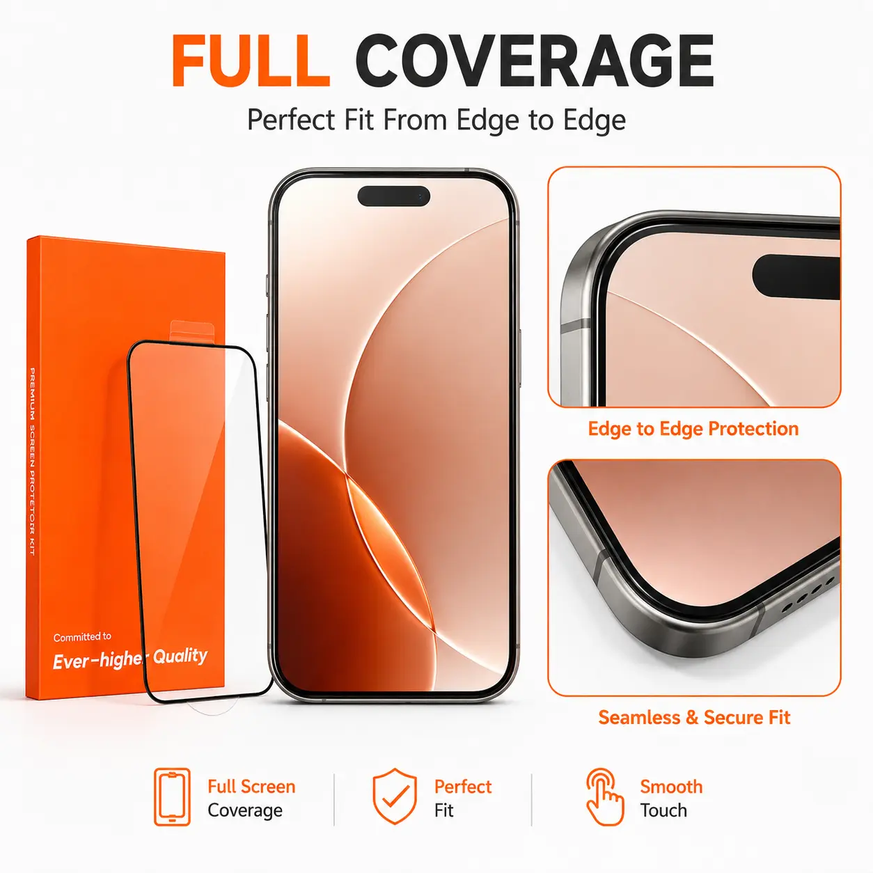 iPhone Series Tempered Glass Screen Protector Accessories, 2-Pieces HD Edge-to-Edge Full Coverage, Dust-Free Installation Tray Included, Perfect Fit for iPhone 12/13/14/15/16/17/17 Air (iOS Compatible)