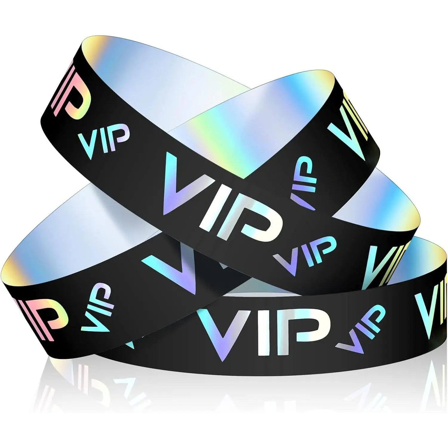 500 Pack VIP Plastic Wristbands for Events - Tear-Proof Waterproof Holographic Finish, Bulk Admission Bands for Concerts, Parties, Festivals, Venues, Quick VIP Identification