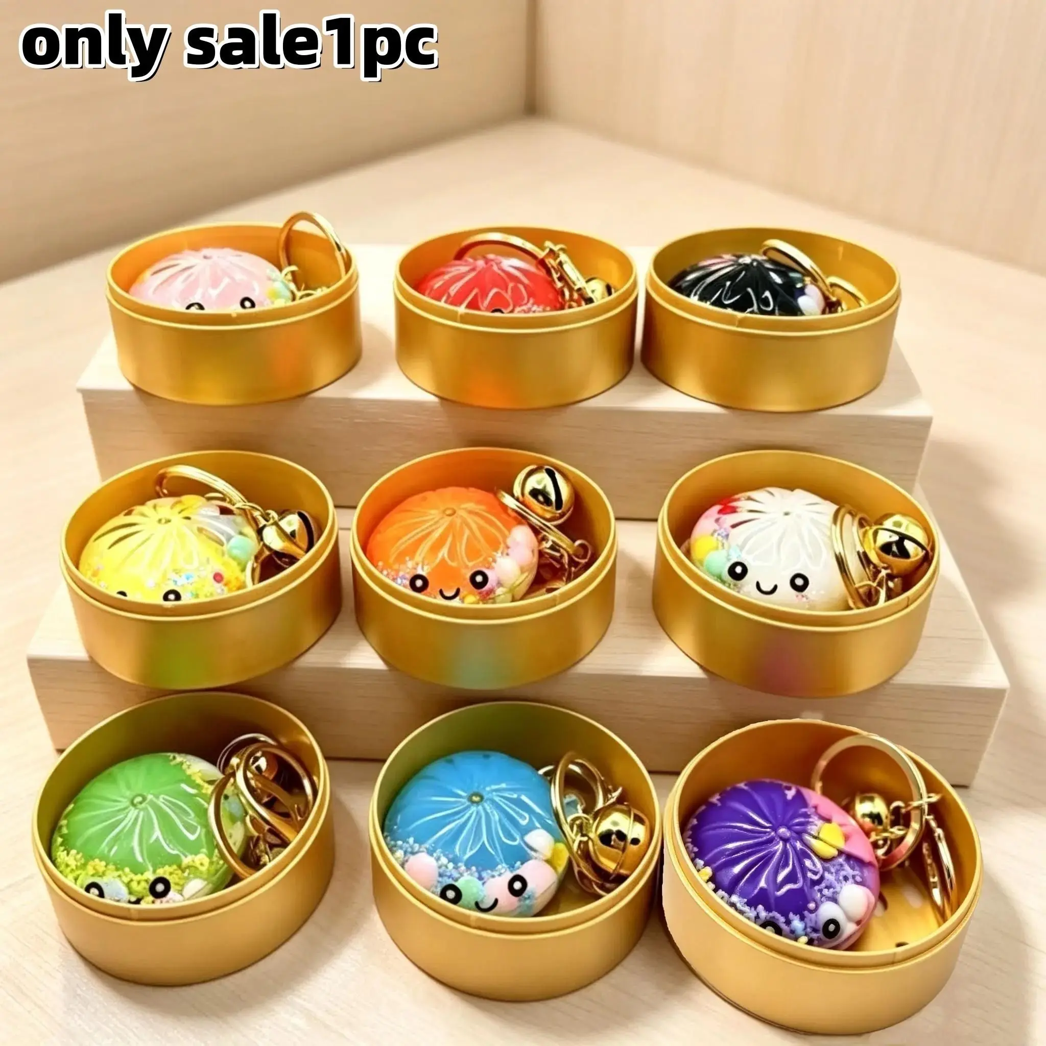 1pcs，Cute Baozi Keychain with Glitter, Adorable Steamed Bun Food Pendant, Backpack Wallet Accessory, Keychain for Bags, Novelty Baozi Key Ring for Girls' Gift