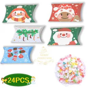 24 Christmas Series Candy Packaging Boxes, Festive Pillow Box Wrappers, Ideal for Gift Wrapping, Perfect for Holidays & Celebrations