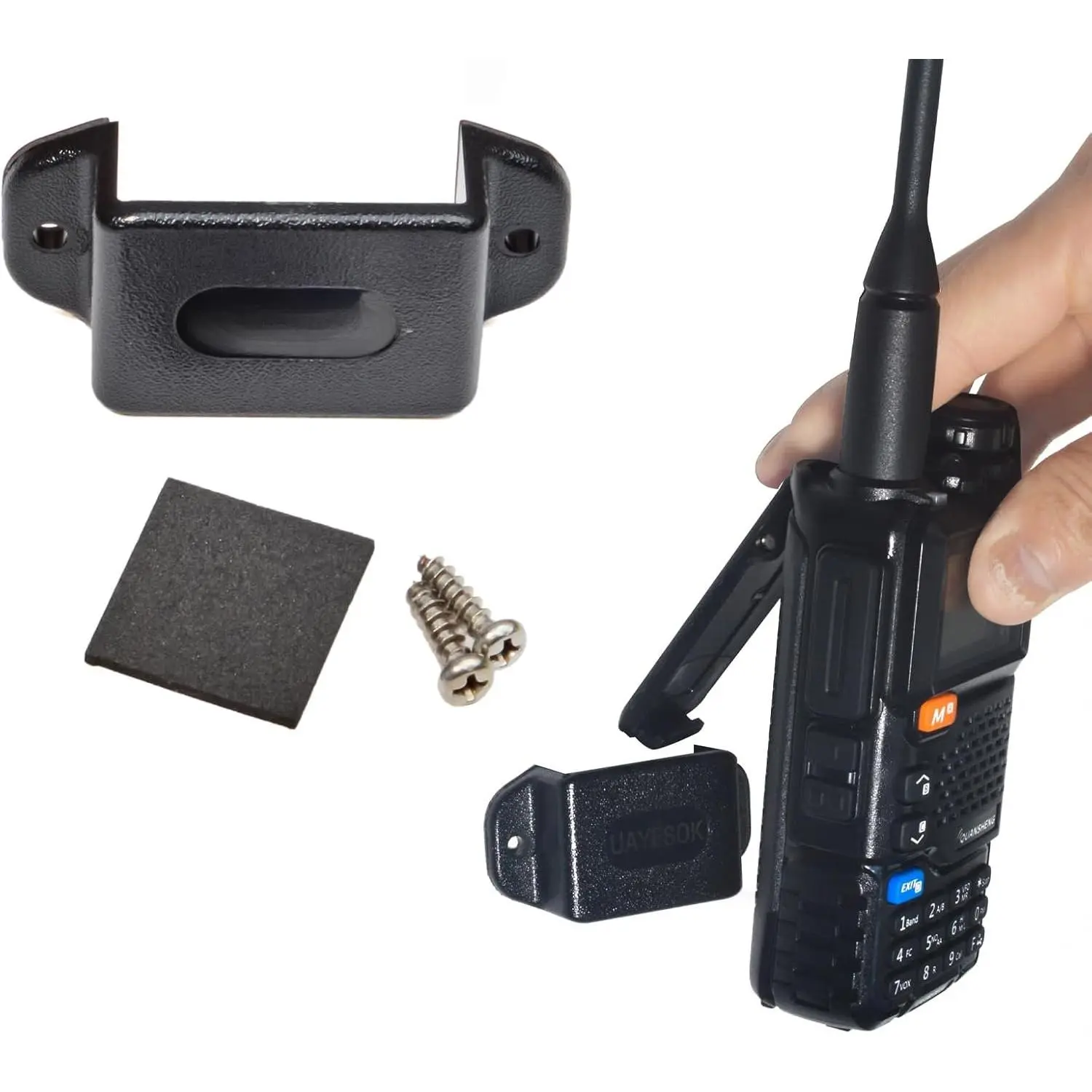 Ham Handheld Radio Holder,   Clip Mount Bracket | for Walkie Talkie & Speaker Mic, Adhesive , Screw Fixation