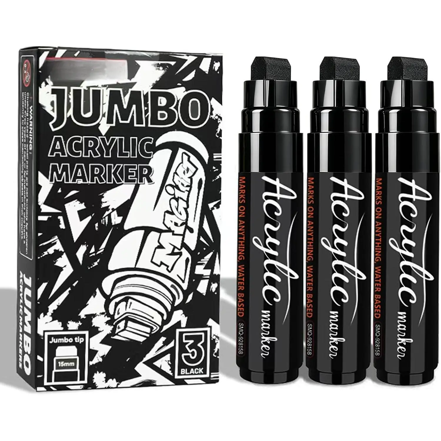 Markers 3 Pack, 15mm Wide Tip Permanent Graffiti Markers Black, 3-IN-1 Nib  Quick Dry Multi-Surface Art Pens for Canvas Glass  Rock Poster Calligraphy