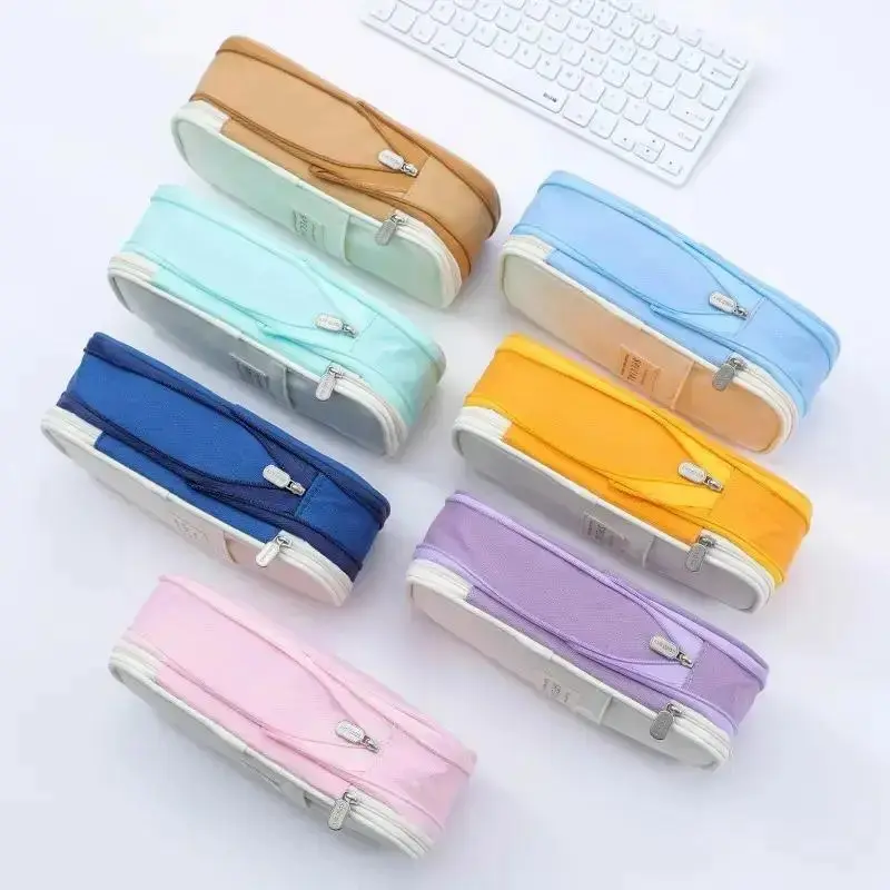 Aesthetic Canvas Pencil Pouch, Large‑Capacity Expandable Multi‑Compartment Zipper Stationery Bag, Back‑to‑School Study Supplies