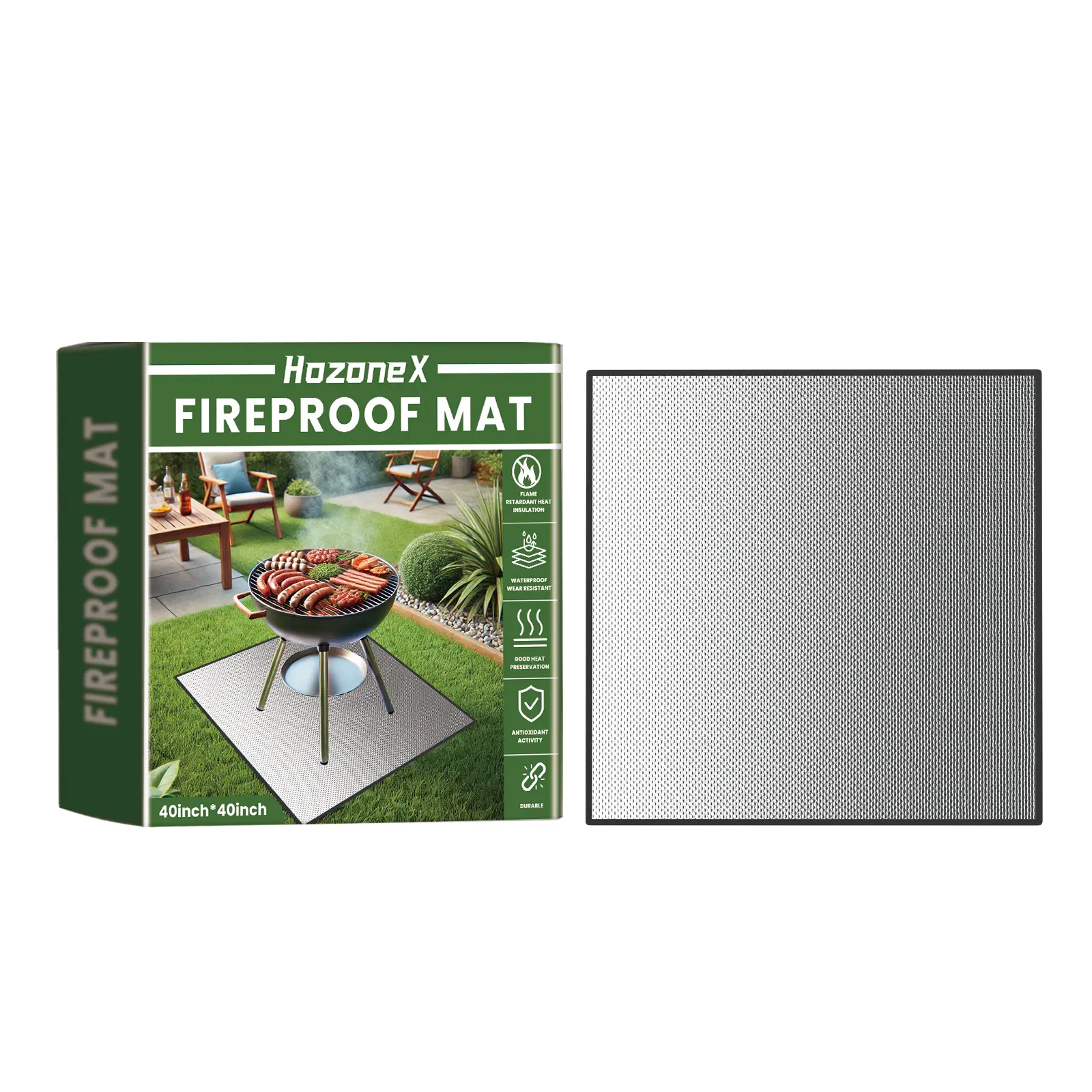 Heavy Duty Outdoor BBQ Fireproof Mat for Grass Patio Deck Waterproof Heat Resistant Square Protection Pad Non Slip Retardant Ground Cover for Camping Picnic Barbecue Safety