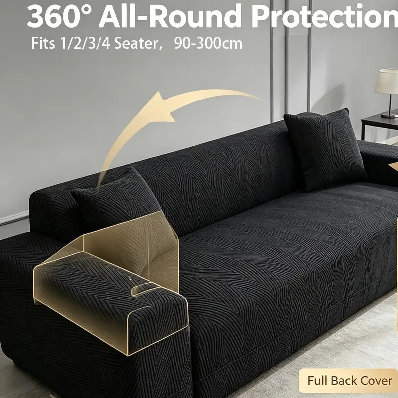 Washable Non-Slip Jacquard Sofa Slipcover, Universal Stretch Cover for 1/2/3/4 Seater, Modern Textured Furniture Protector, Flexible Fit